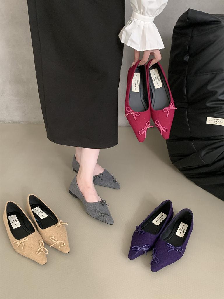 fashion Fashion Women Loafers Pointed Toe Summer Autumn Dress Shoes Flat Low Heels Bow Design Black Grey Red Beige Party Pumps Shoes 39