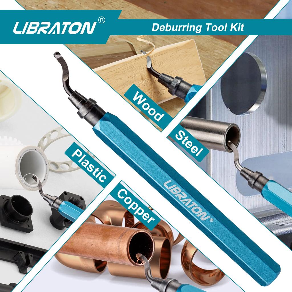 LIBRATON Deburring Rotary Reamer 11-Piece Set with Replacement Blades (BS1010, BS1018, BK3010) for Deburring Aluminum, Iron, Plastic, Wood, and More.