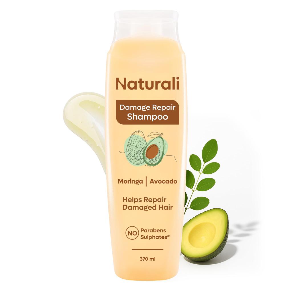 Naturali Damage Repair Shampoo | Improves Damaged Hair In Just 4 Uses | With Avocado & Moringa Oil | Sulphate Free | For Women | Shampoo for Frizzy