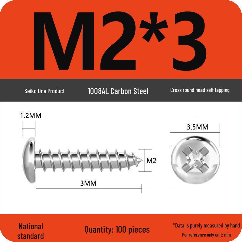 Galvanized Round Head Self-Tapping Screws PA Cross Pan (M1.2-M4, White Zinc, Pointed Tail)