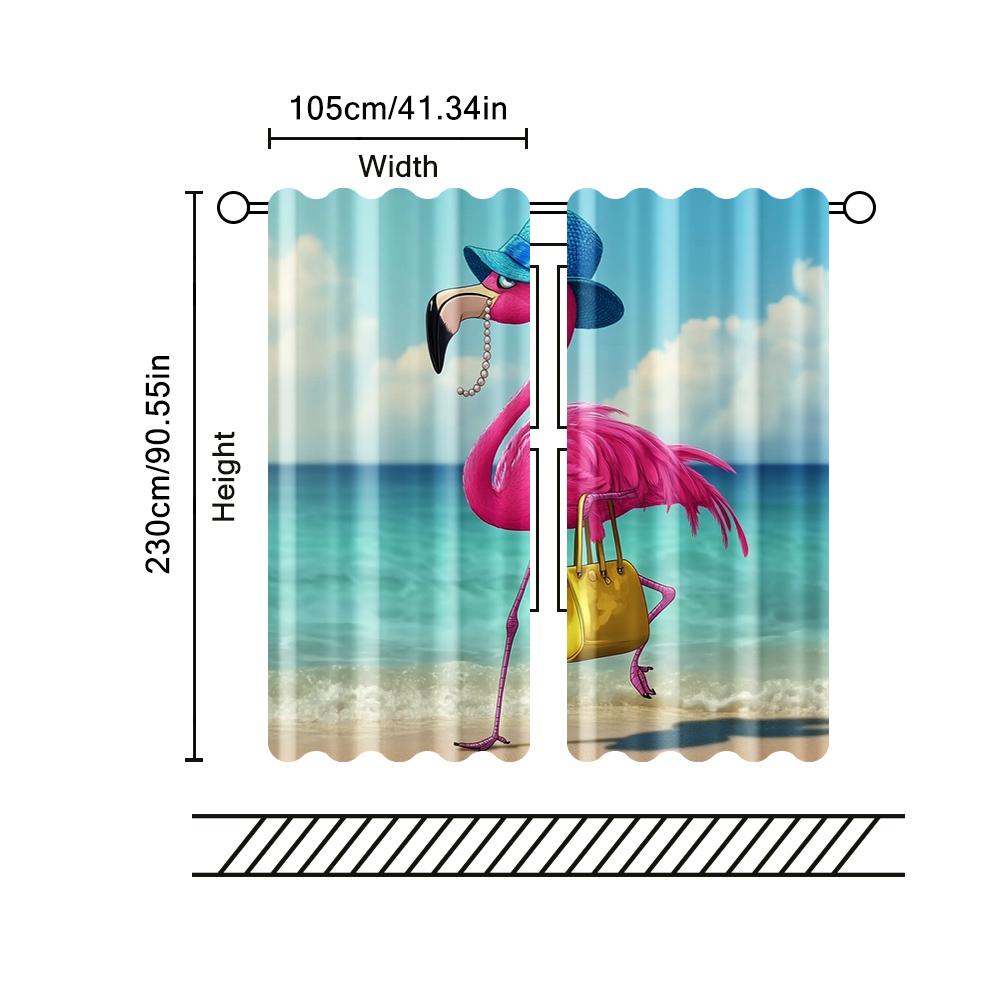 2 Pcs, Filtering Curtains (excluding Rods, Non-movable, Without Batteries) A Beautiful Flamingo. for Use In Bedrooms and Living