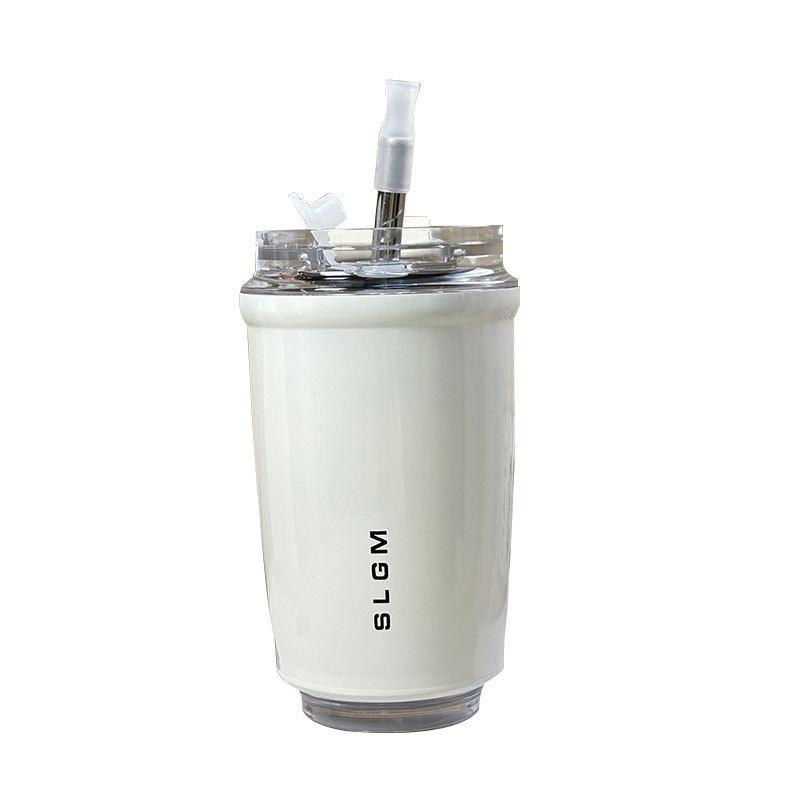 Simple White Stainless Steel Insulated Water Cup Portable Coffee Cup for White-collar Workers To Work Sealed and Leak-proof