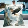 1pc Majestic Eagle  Lone Wolf Forest Print Flannel Throw Blanket  Soft Warm Polyester Fleece Lightweight  Portable for Sofa