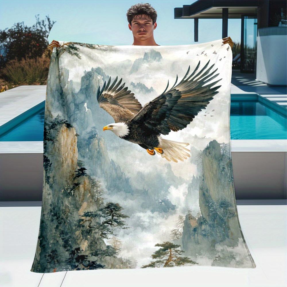 

1pc Majestic Eagle & Lone Wolf Forest Print Flannel Throw Blanket - Soft, Warm Polyester Fleece, Lightweight & Portable for Sofa 75x90cm