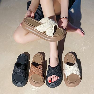Fashion Thick-soled Small Fragrant One-word Slippers, Women's New Summer Wear French Small Sandals Beach Sandals In 2025