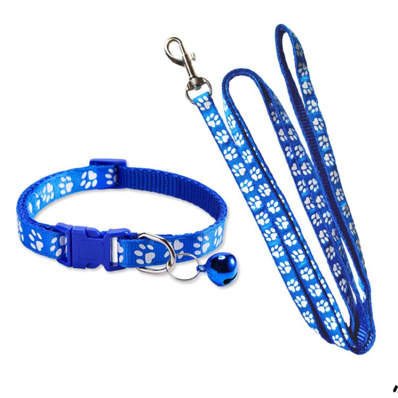 Dog Paw Print Pet Traction Rope Adjustable With Collar Puppy Collar Set Pet Walking Lead Rope Breathable Puppy Cat Accessories