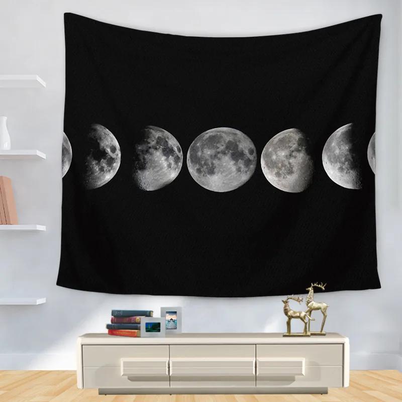 Black And White Moon Phase Tapestry Wall Hanging Space Psychedelic Black Tapestries Boho Room Wall Decor Home Decoration Wall 100X70CM