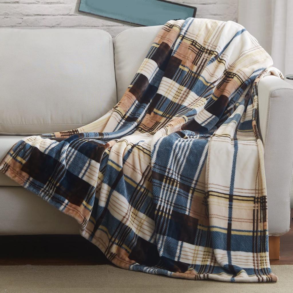 Turquoise Plaid Blanket Farmhouse Blanket Office Sofa Nap Blanket Travel Portable Blanket