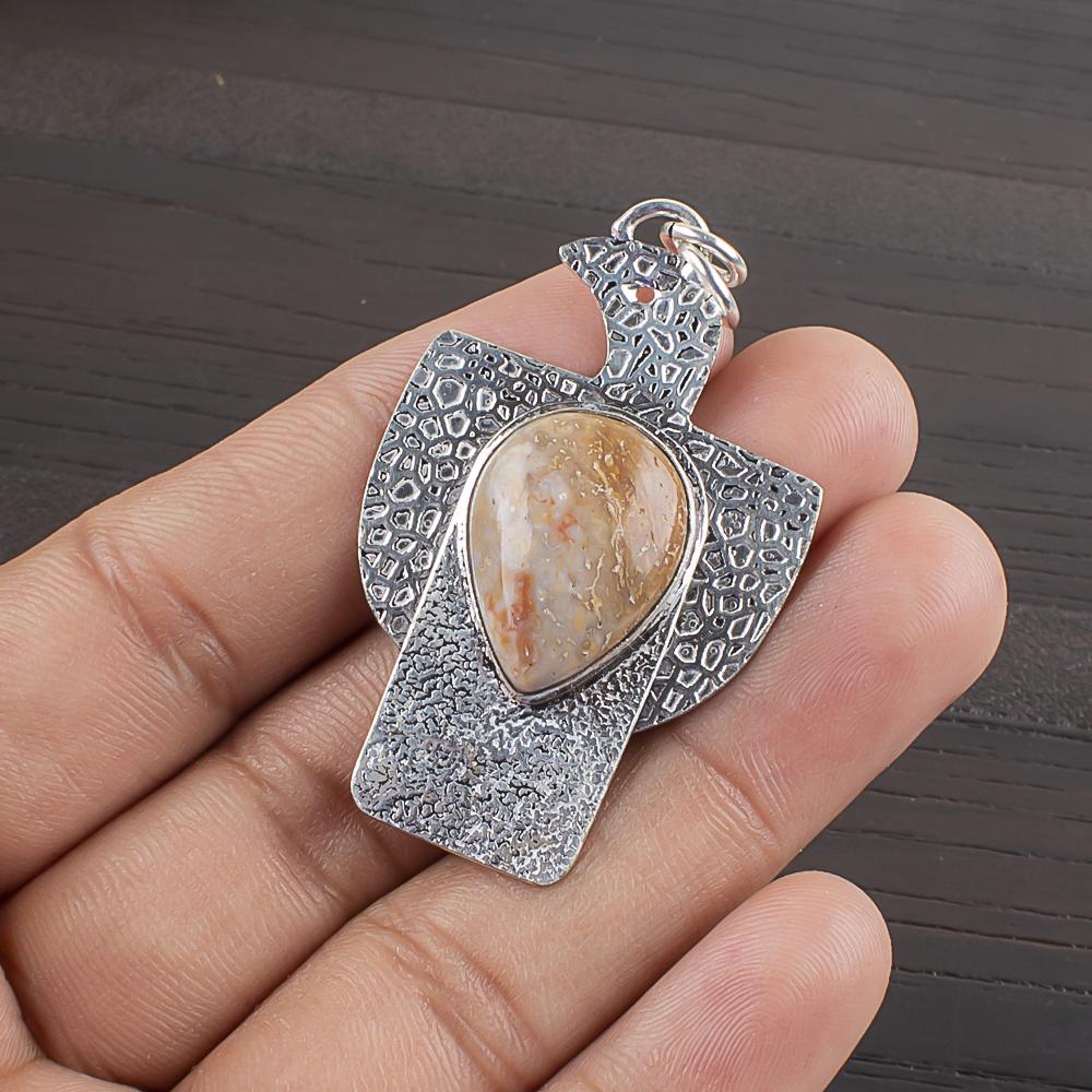 

Natural Yellow Fossil Coral Gemstone 925 Sterling Silver Jewelry Pendant 1.88 AJP-2301