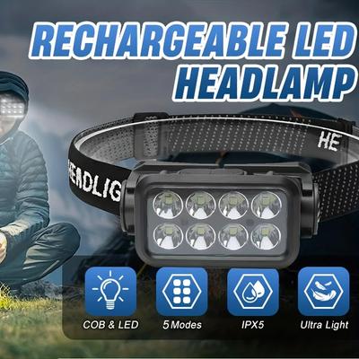Potente Lampada Frontale a LED Ricaricabile tramite USB Lampada Frontale Impermeabile Lampada Frontale Super Luminosa per Campeggio Escursionismo Pesca