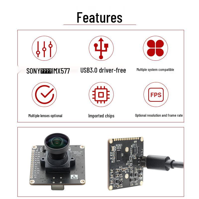 12MP USB 3.0 IMX577 HD 4K/60fps Camera Module for Industrial and Aerial Use, Driver-Free.