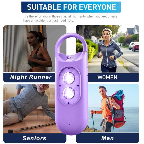 Wiederaufladbarer Sicherheitsalarm-Schlüsselanhänger 130dB Lauter Alarm mit LED-Blitzlicht Schlüssel Rucksack Wasser