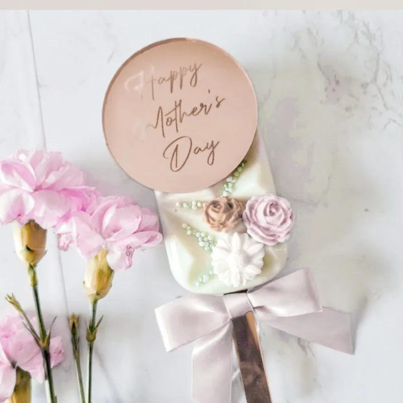 5pcs Happy Mothers Day Cupcake Discs Gold Heart Mothers Day Cake Topper Gift Tags  Acrylic Cake Decoration