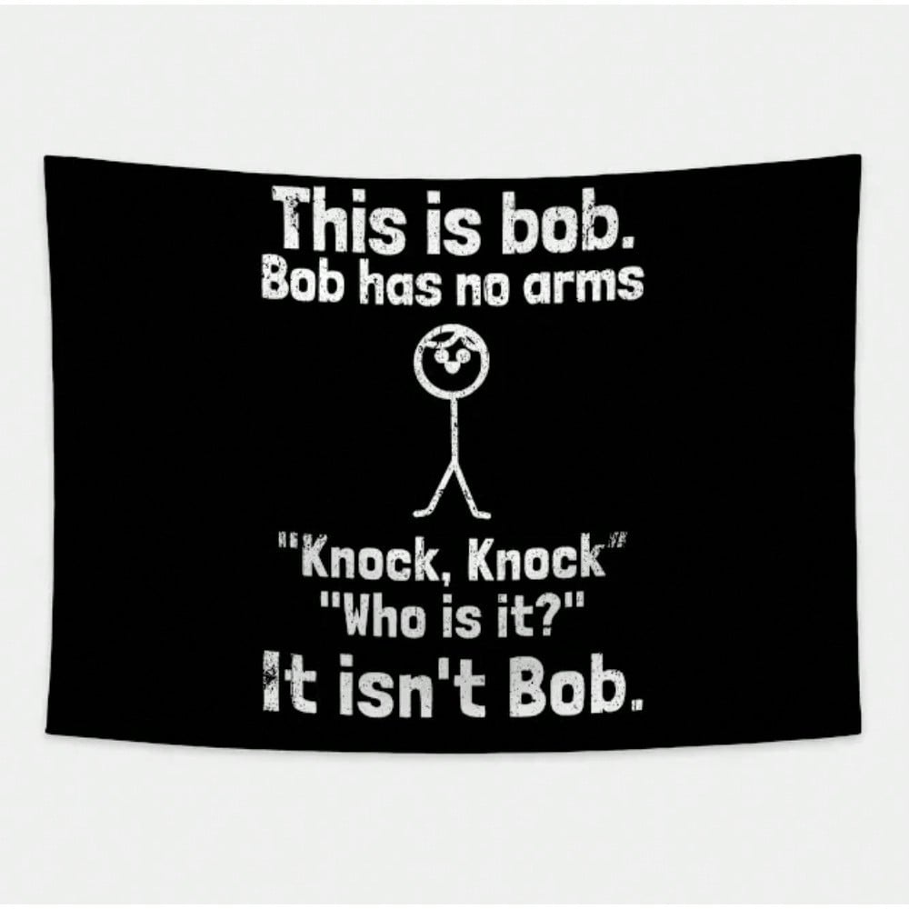 Funny Bob No Arms Tapestry, Knock Knock Joke Wall Hanging, Humor Decor for Dorm Bedroom Man Cave 100X70CM