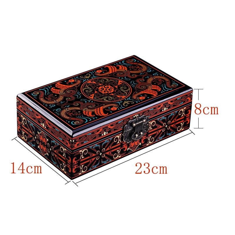 Vintage Chinese Lacquer Jewelry Box Han Pattern Classical Wooden Gift Box Luxury Storage