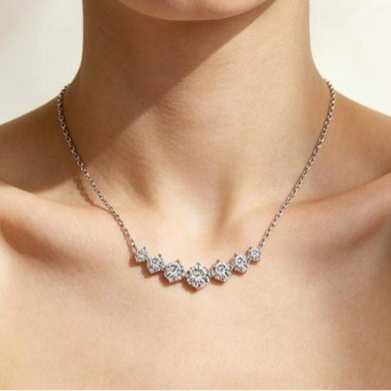 Sparkling Smile Rhinestone 925 Sterling Silver Necklace - Elegant Pendant Collarbone Chain, Perfect Birthday Gift for Girlfriend