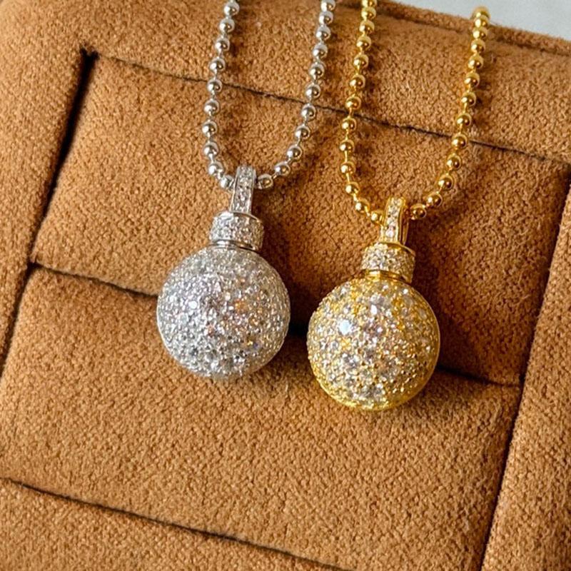 New Vintage 100% Pure 925 Sterling Silver Pendant Aaa Zircconia Frosted Round Ball Necklaces For Women Luxury Wedding Jewelry