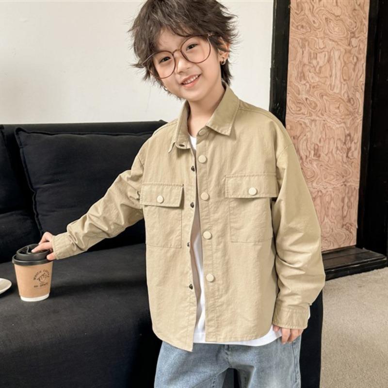 Spring and Autumn Boys New Loose Casual Solid Color Outer Shirt