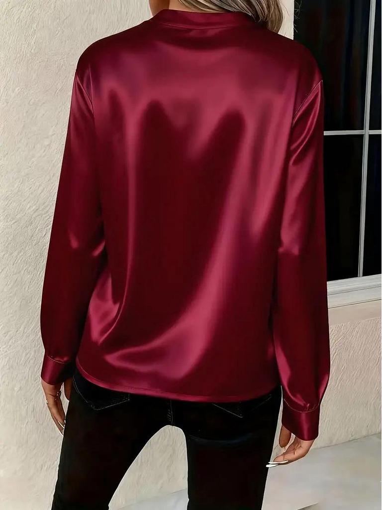 2025 Women's Spring/Autumn Simple V-Neck Loose Shirt - Versatile & Stylish
