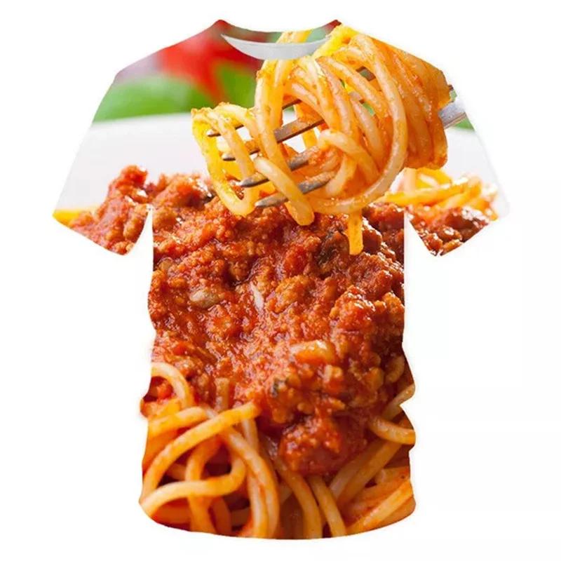 Fried Chicken Pasta Grafik T-Shirt Herren 3D Druck Kurzarm Lustiges T-Shirt Modisch Bequem Locker Lässig Vielseitig Sport T-Shirt