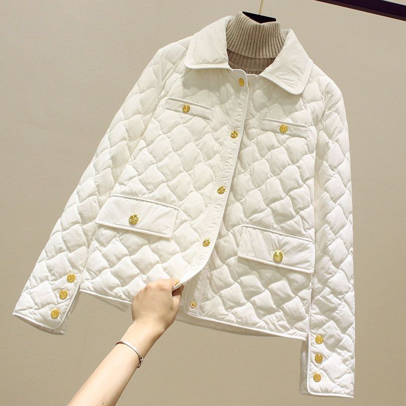 Zimní Dámská Móda Jednobarevné Ležérní Kosočtvercové Zateplené Teplé Parky Jednořadé Vintage Bundy Y2K Univerzální Volné Kabáty