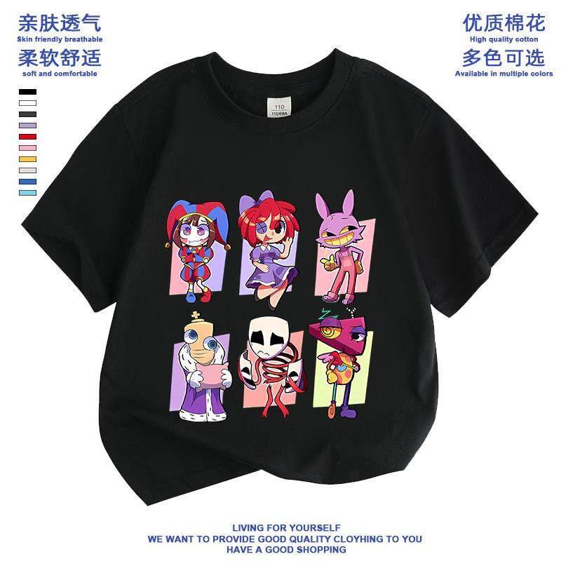 2026 Magical Numbers Circus Digital Circus Clown Outfit Girls’ Short-Sleeve T-Shirt, 100% Cotton, Summer New Collection