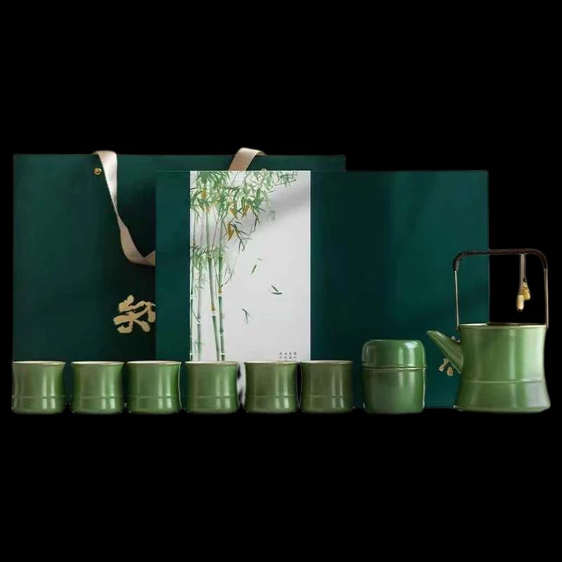 Elegant Ceramic Tea Set with Teapot, Cups & Caddy темно-зеленого