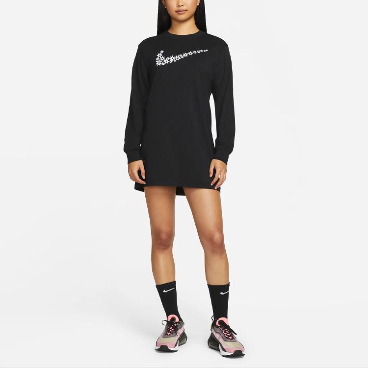 Nike Sportswear Embroidered Long Sleeve A-Line Dress Women Dress Black DM6318-010