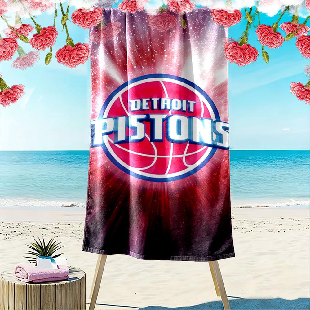 Giant Beach Towel with Detroit Pistons Logo, Quick Dry Microfiber, Soft Absorbent, for Beach Pool Basketball Fan Gift