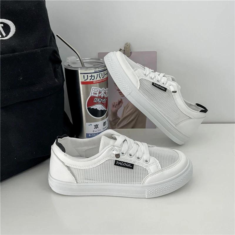 Mode 2024 Neue Mode Damen Vulkanisierte Schuhe Lässig Klassisch Einfarbig PU-Lederschuhe Frau Weiße Schuhe Sneaker