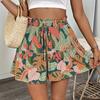 Pantalones Cortos Estilo Nuevo Resort Primavera y Verano Estampado de Plantas Tropicales Cintura Elástica Transfronterizos Europeos y Americanos Comercio Exterior
