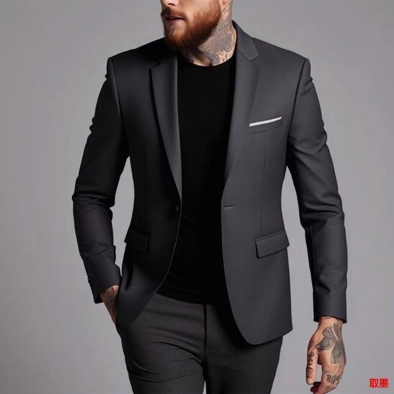 Men Casual Business Slim Fit Solid Blazer Suit Jacket