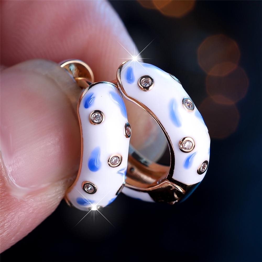 

Charm Female White Zircon Stone Enamel Round Hoop Earrings Silver Gold Color Simple Wedding Jewelry For Women