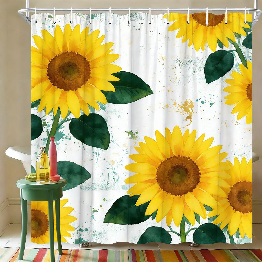 Watercolor White Gardenia Flowers With Green Leaves Waterproof Shower Curtain For Bathroom Decor