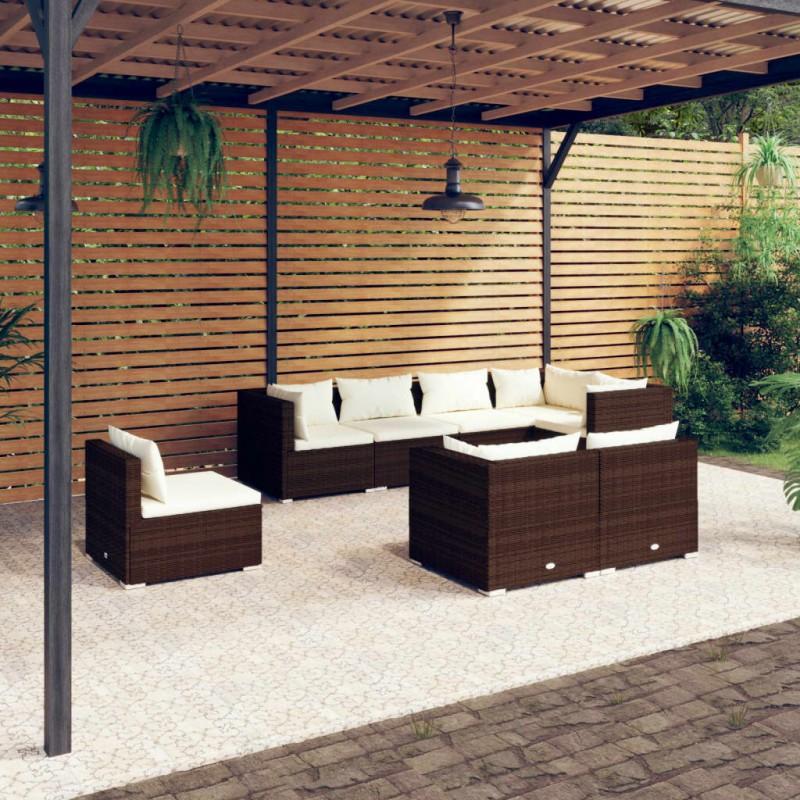 Día y Noche - Día y Noche Set muebles de jardín 8 piezas y cojines ratán sintético marrón