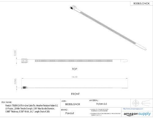 Panduit IT9100-CUV7A In-Line Cable Tie, Weather Resistant Nylon 6.6, UV Purple, 124 Min Tensile Strength, 3.94" Max Bundle Diameter, 0.065" Thickness,