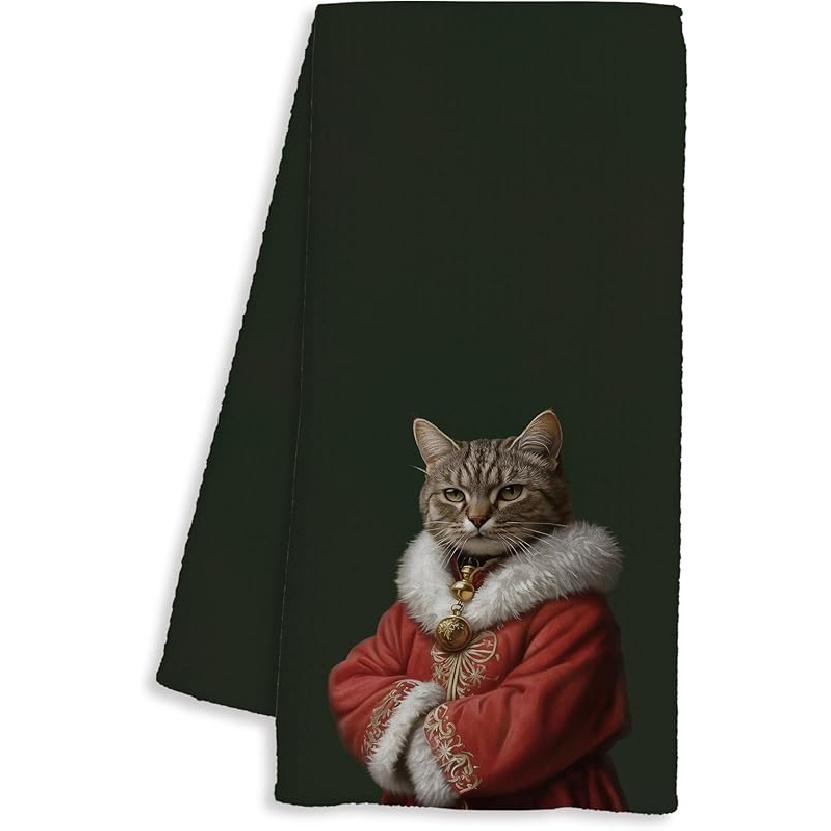 Green Christmas Dachshund Kitchen Towels, Dachshund Gifts for Women, Funny Winter Xmas Wiener Dog Decorative Dish Hand Tea Towels for Bathroom Cat