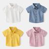 Camicia estiva per ragazzi cotone manica corta design a revers monocolore maniche corte casual per bambini
