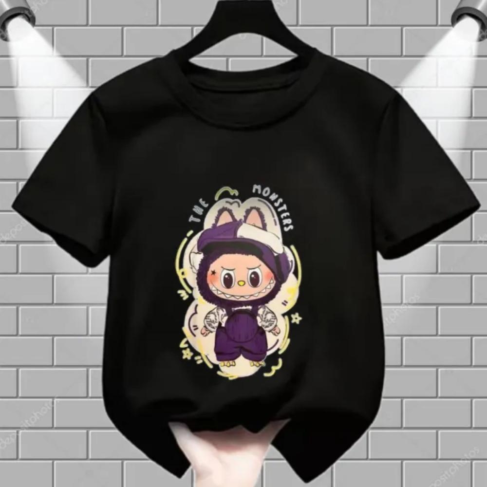 

Summer Children s T-shirt Cartoon Labubu Artist Print Girl Round Neck Short Sleeved Casual Multi Color Children s Top 110