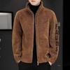Men's Embroidered Lambswool Stand-Up Collar Coat for Autumn/Winter