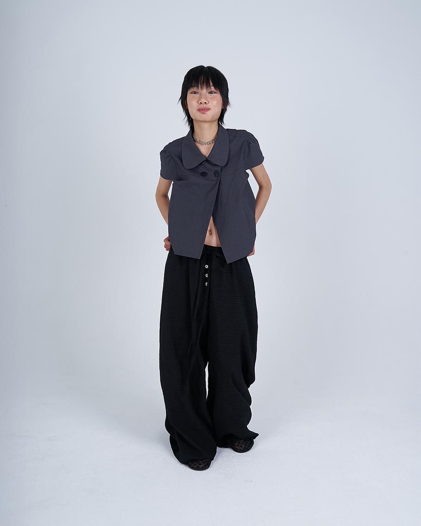 Sio Elastic Waist Stripe Pants [Black]