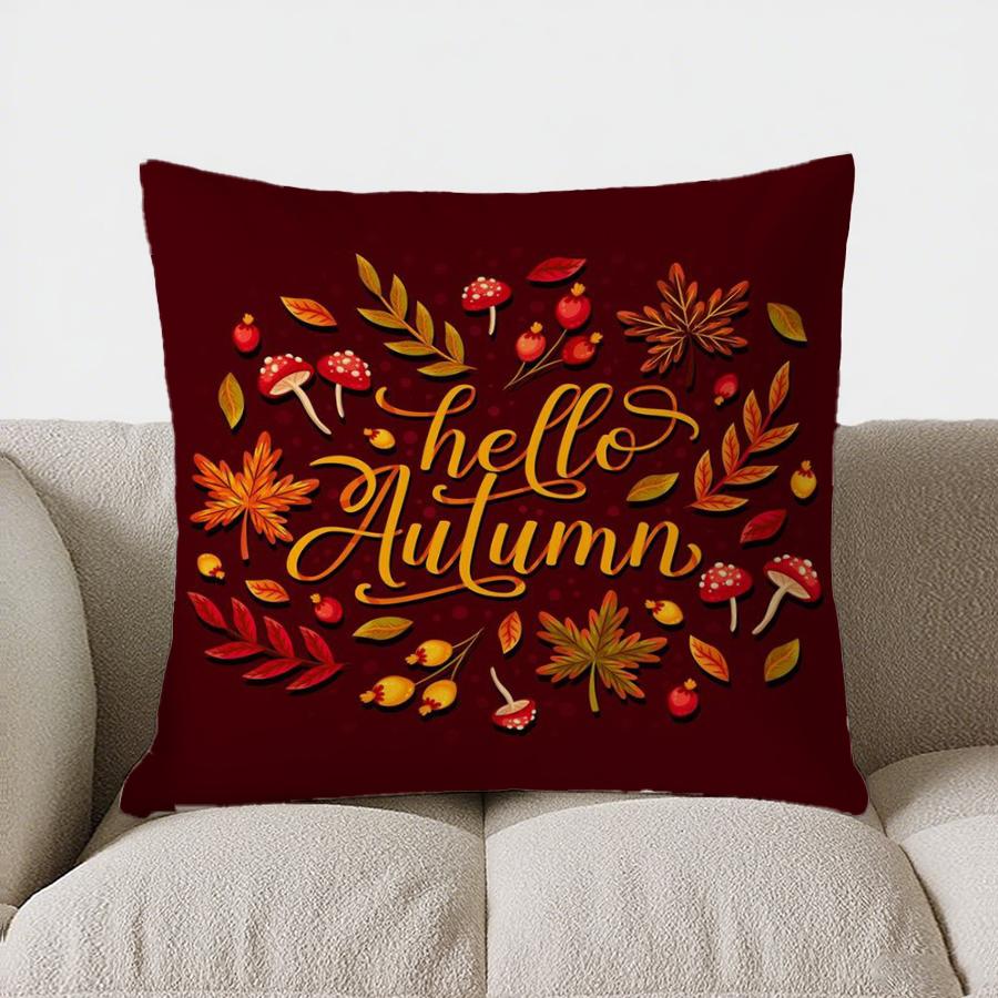 Home Decor Hello Autumn: Squirrels & Fall Leaves Pillow Pattern Cushion Cover Suitable For Sofa Bedroom Car Pillow Cover