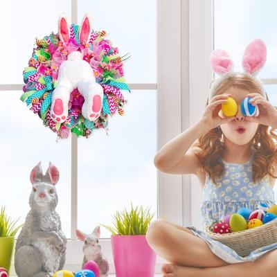 Easter Wreath, Easter Bunny Wreath, Easter Bunny Wreath for the Front Door, Hanging Garland, Easter with Butt Pendant, Artificial Flowers Wreaths