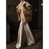 Gold Silk Sequin Jacket Female 2024 Fashion Ins New Arrival Fashionable Sequins Stand Collar Baggy Coat