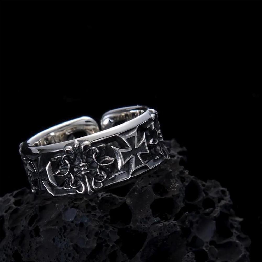 Men's Vintage Cross Open Ring Gothic Punk Style Retro Hip-Hop Punk Adjustable Finger Ring Gift for Friends Lover
