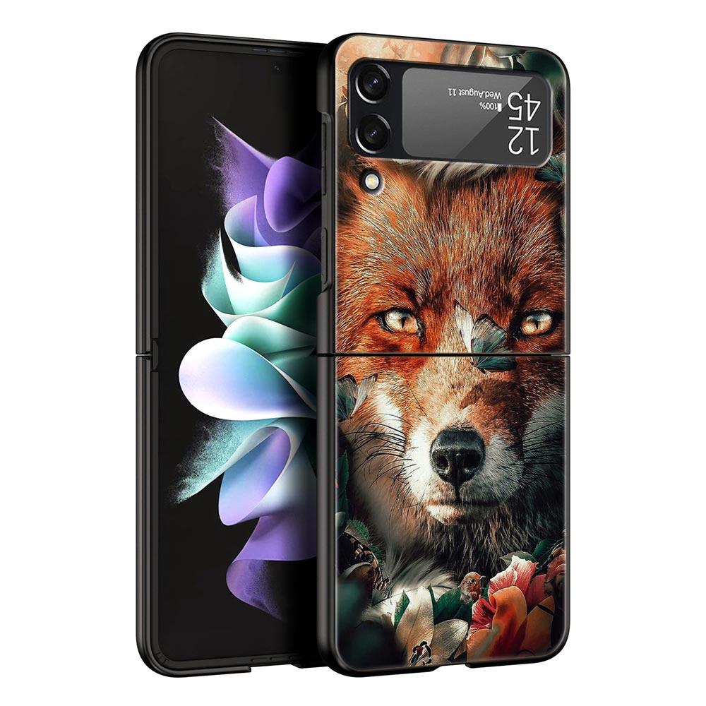 Cute Red Fox dárkové pouzdro na luxusní telefon Samsung GalaxyZ Flip 4 5 Fold Black Hard PC Shell pro Samsung Z Flip 3 Cover Couqe