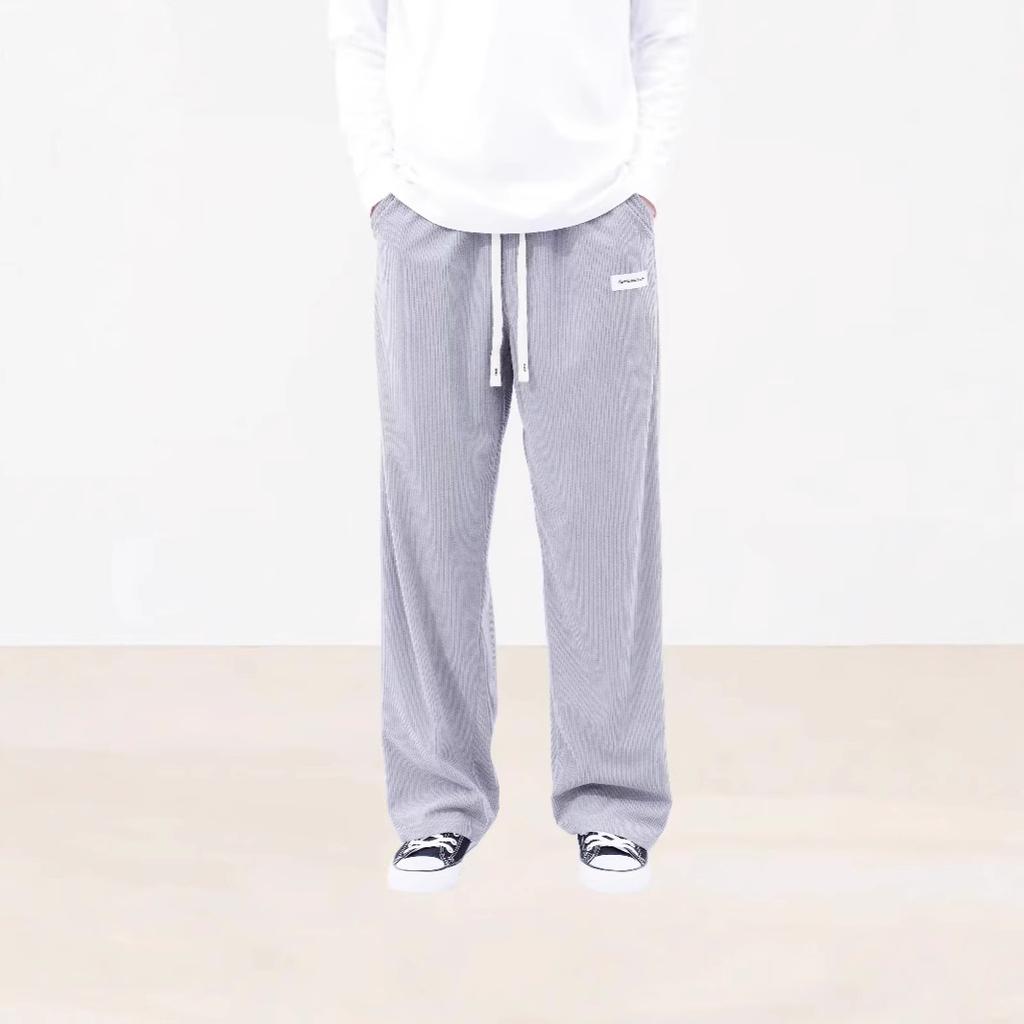 New solid color lace-up sweatpants simple straight men's casual pants corduroy ruffian handsome high-end wide-leg trousers