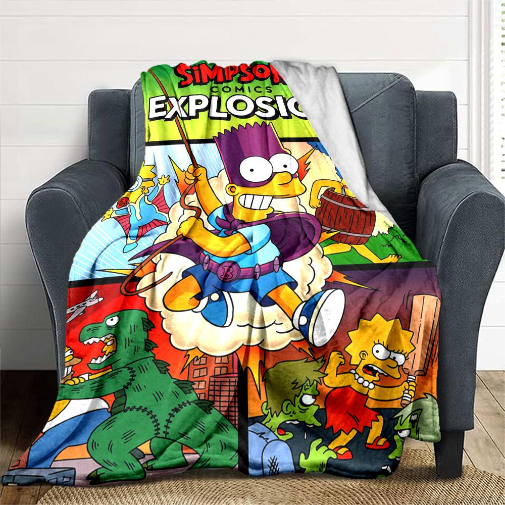 Simpsons Comics Explosion Flannel Blanket Super Soft Warm Cozy Blanket For Sofa Bed Office Travel Allseason Home Decor Gift