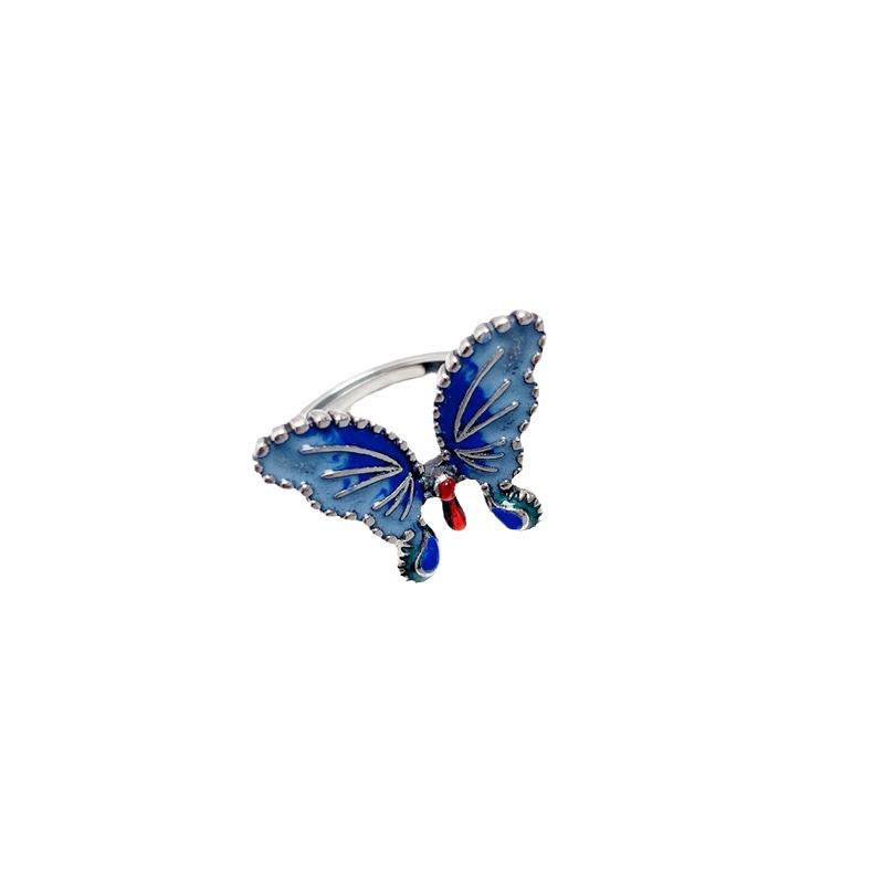 925 Sterling Silver Blue Butterfly Enamel Ring: Retro, Exquisite, Personalized Jewelry