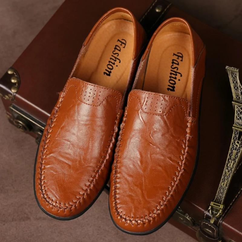 Leder Herren Freizeitschuhe Herren Echtes Leder Herren Atmungsaktive Slipper Schwarz Fahrschuhe Übergröße 37-47